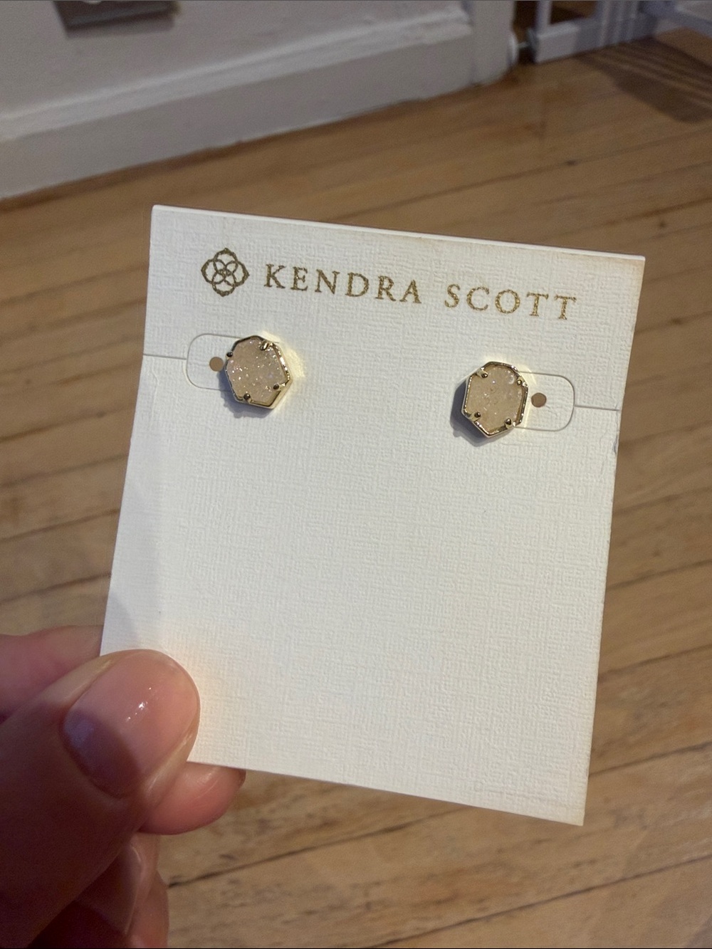 Kendra Scott Gold Champagne Hexagon Druzy Studs